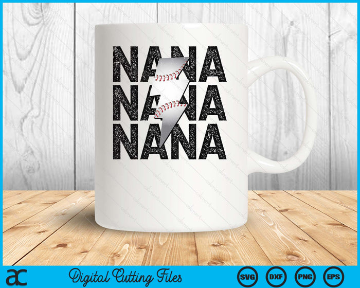 Baseball Nana Distressed Lightning Bolt SVG PNG Digital Printable Files