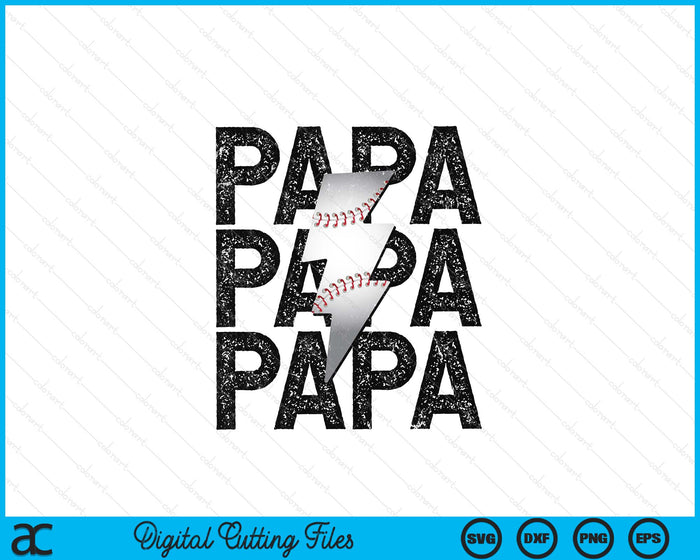 Baseball Papa Distressed Lightning Bolt SVG PNG Digital Printable Files