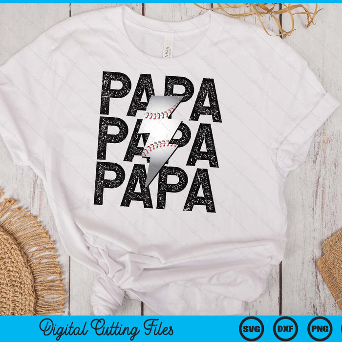 Baseball Papa Distressed Lightning Bolt SVG PNG Digital Printable Files