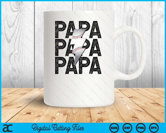 Baseball Papa Distressed Lightning Bolt SVG PNG Digital Printable Files