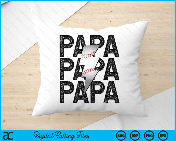 Baseball Papa Distressed Lightning Bolt SVG PNG Digital Printable Files