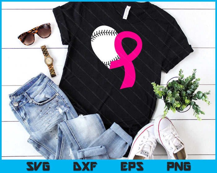 Baseball Pink Ribbon Heart Cool Breast Cancer Awareness Gifts SVG PNG Cutting Printable Files