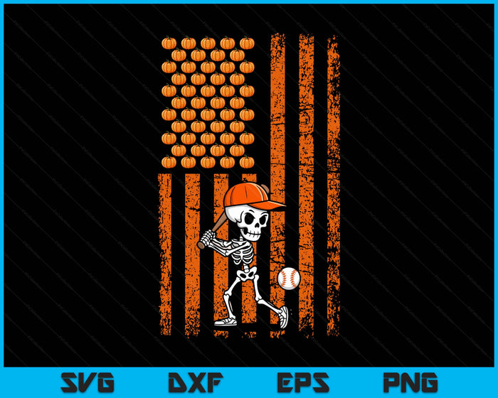 Baseball Player Fan Gift Skeleton Halloween SVG PNG Digital Printable Files