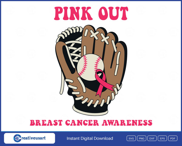 Pink Out Baseball Glove Breast Cancer Awareness SVG - Pink Out baseball glove