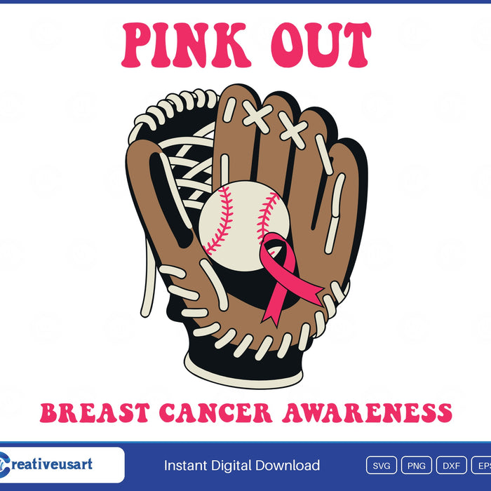 Pink Out Baseball Glove Breast Cancer Awareness SVG - Pink Out baseball glove
