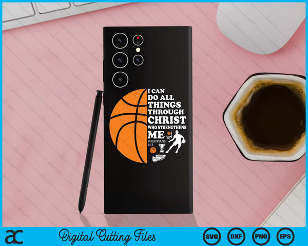 Basketball Bible Verse Christian Sayings Philippians 4:13 Case SVG PNG Digital Cutting Files - on a t-shirt