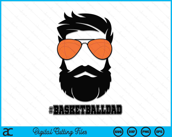 Basketbalvader met baard en coole zonnebril SVG PNG digitale afdrukbare bestanden
