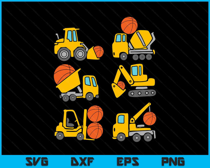 Basketball Diggers Kids Construction Trucks Toddler Boys SVG PNG Digital Printable Files