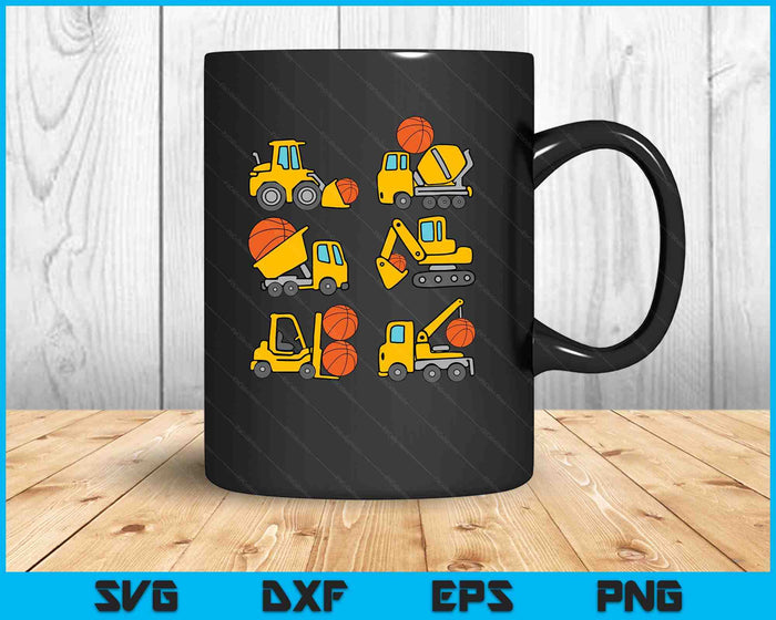 Basketball Diggers Kids Construction Trucks Toddler Boys SVG PNG Digital Printable Files