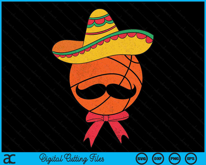 Basketbal Mexicaanse Sombrero Cinco De Mayo SVG PNG digitale afdrukbare bestanden