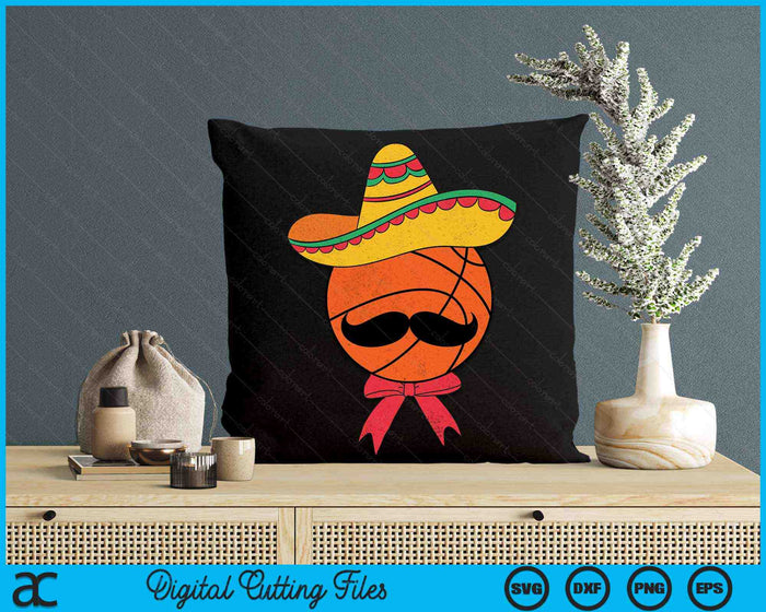 Basketbal Mexicaanse Sombrero Cinco De Mayo SVG PNG digitale afdrukbare bestanden