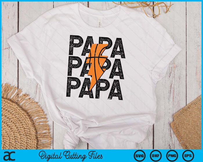 Basketball Papa Distressed Lightning Bolt SVG PNG Digital Printable Files