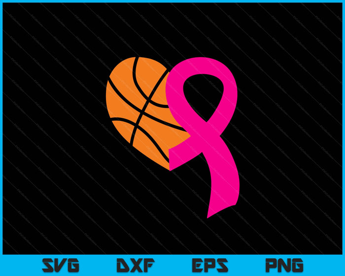 Basketball Pink Ribbon Heart Cool Breast Cancer Awareness Gifts SVG PNG Cutting Printable Files