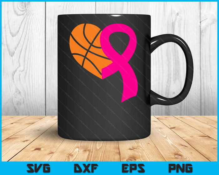 Basketball Pink Ribbon Heart Cool Breast Cancer Awareness Gifts SVG PNG Cutting Printable Files