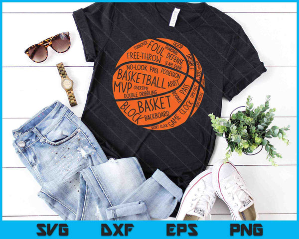 Basketball Player Gift Vintage Basketball Words Basketball SVG PNG Cutting Printable Files - on a t-shirt
