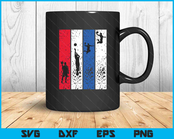 Basketball Retro Vintage Usa Flag Red White Blue Patriotic SVG PNG Digital Printable Files