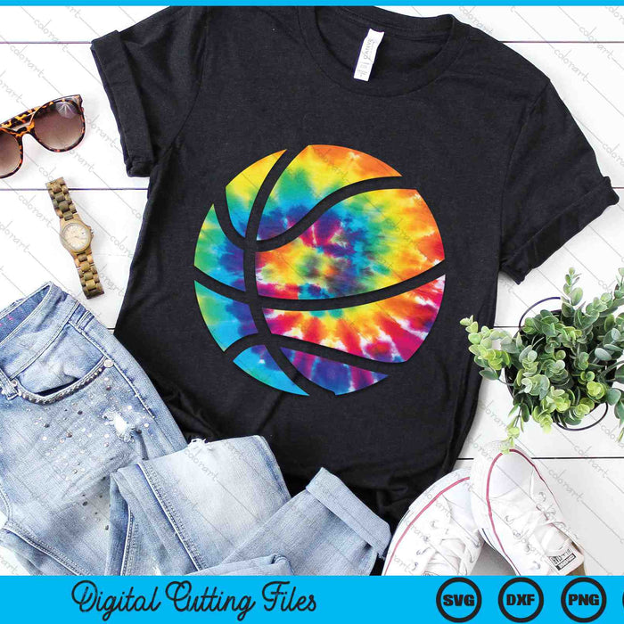 Basketbal Tie Dye Rainbow Trippy Hippie SVG PNG digitale snijbestanden