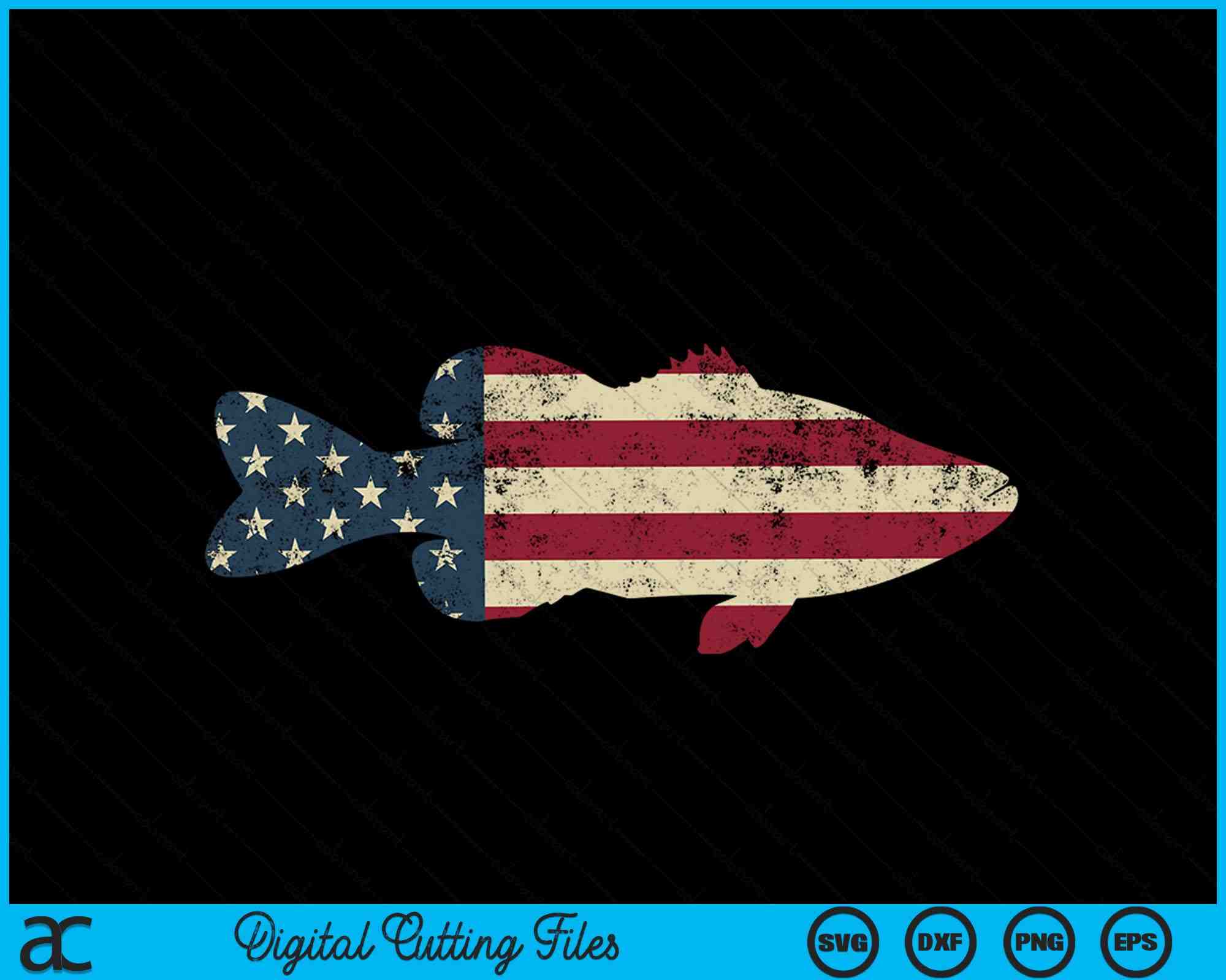 Bass Fishing American Flag Vintage Patriotic Fisherman SVG PNG