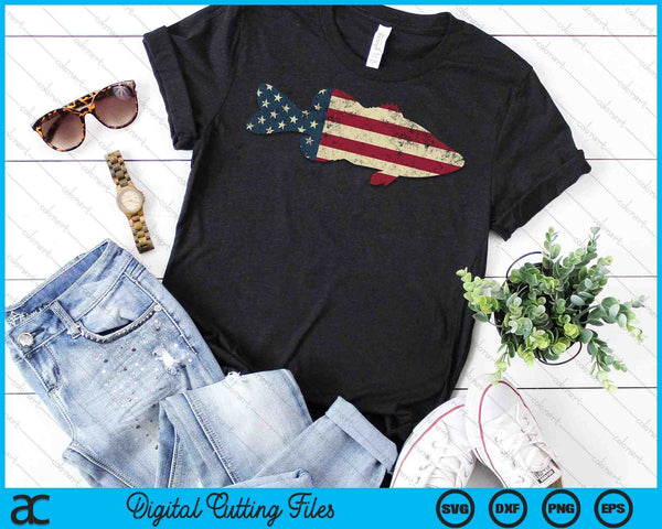 Bass Fishing American Flag Vintage Patriotic Fisherman SVG PNG Cutting Printable Files - on a t-shirt