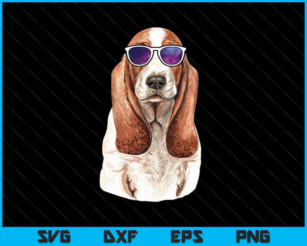 Basset Hound Dog draagt ​​ruimte Galaxy zonnebril SVG PNG snijden afdrukbare bestanden