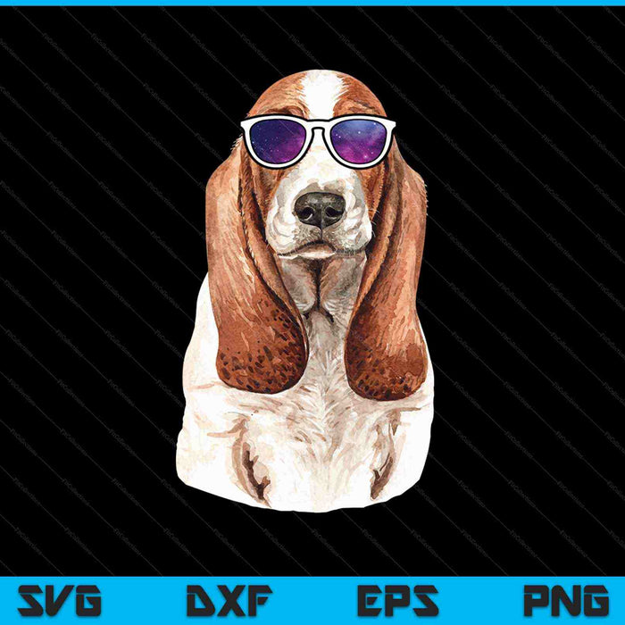 Basset Hound Dog draagt ​​ruimte Galaxy zonnebril SVG PNG snijden afdrukbare bestanden