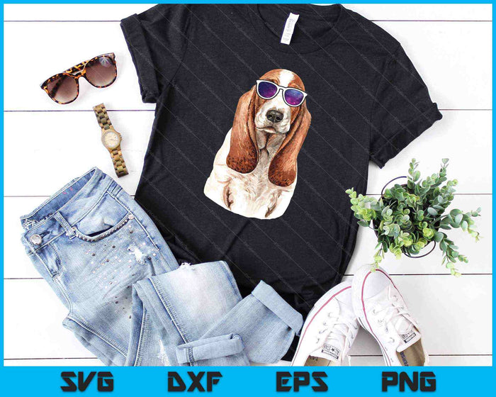 Perro Basset Hound usando gafas de sol Space Galaxy SVG PNG cortando archivos imprimibles