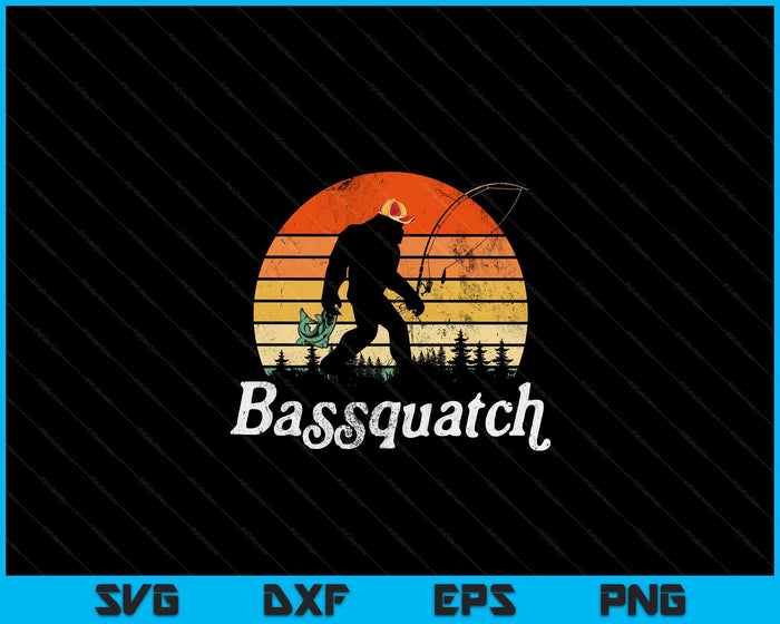 Bassquatch! Bigfoot Fishing Outdoor Retro SVG PNG digitale snijbestanden