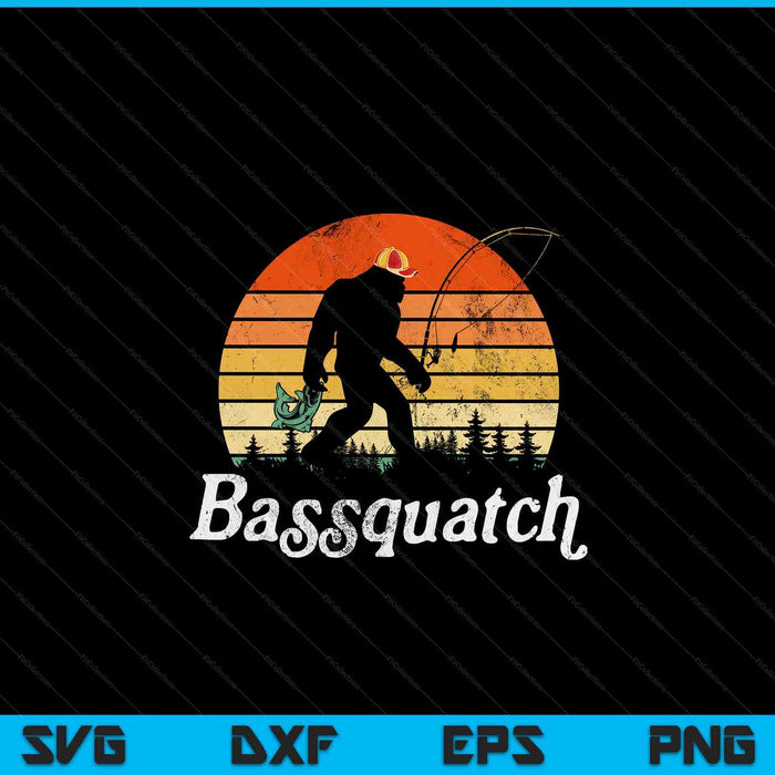 Bassquatch! Bigfoot Fishing Outdoor Retro SVG PNG Digital Cutting Files