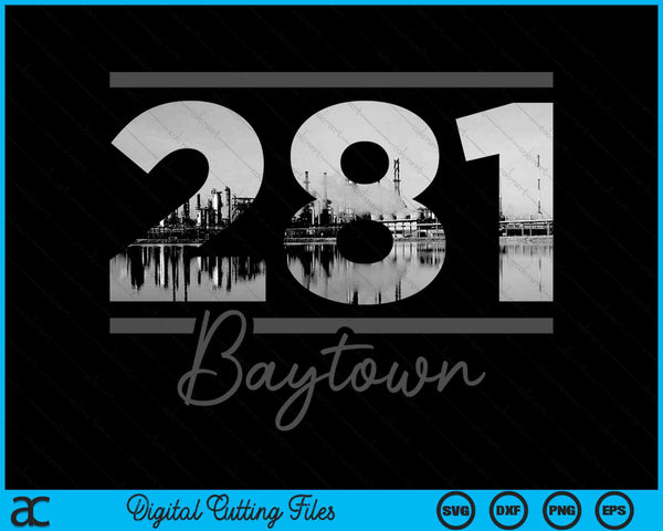 Baytown 281 Netnummer Skyline Texas Vintage SVG PNG digitale snijbestanden