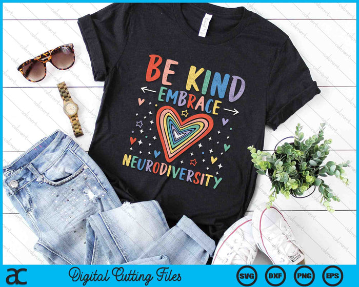 Be Kind Embrace Neurodiversity Heart ADHD Autism Awareness SVG PNG Printable Files