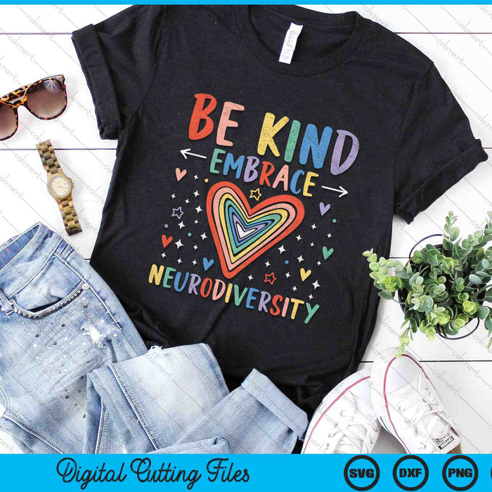 Be Kind Embrace Neurodiversity Heart ADHD Autism Awareness SVG PNG Printable Files