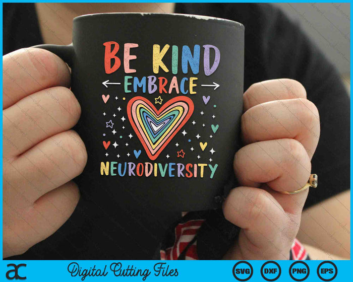 Be Kind Embrace Neurodiversity Heart ADHD Autism Awareness SVG PNG Printable Files