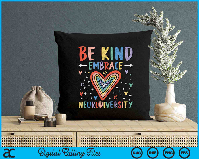 Be Kind Embrace Neurodiversity Heart ADHD Autism Awareness SVG PNG Printable Files