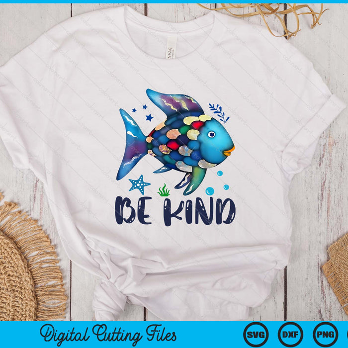 Be Kind Rainbow Scale Fish Teacher Reading Book SVG PNG Digital Printable Files