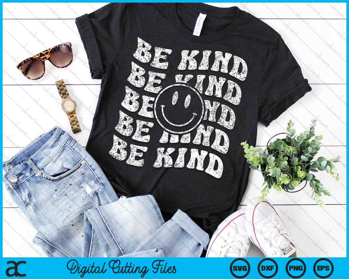 Be Kind Retro Happy Face Vintage Positivity SVG PNG Digital Cutting Files