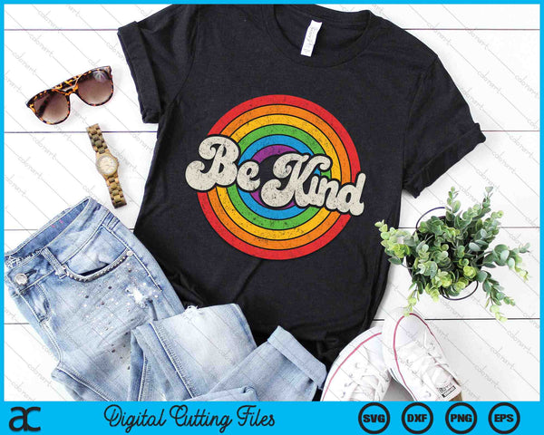 Be Kind Retro Vintage Gay Pride LGBT Ally Rainbow Flag SVG PNG Digital Cutting Files