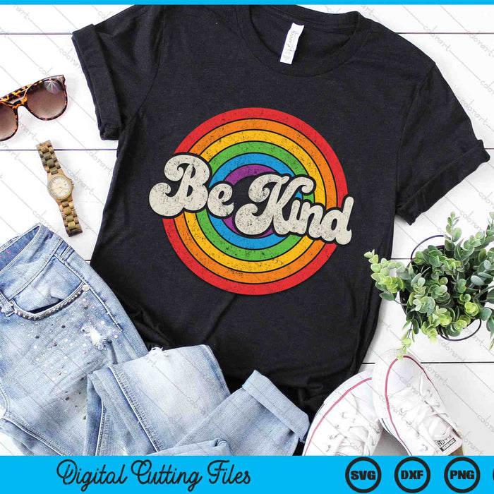 Wees vriendelijk Retro Vintage Gay Pride LGBT Ally Rainbow Flag SVG PNG digitale snijbestanden
