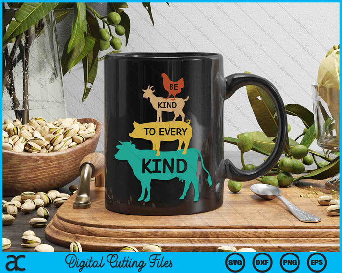 Be Kind To Every Kind Retro Vintage Funny Vegetarian Vegan SVG PNG Digital Printable Files