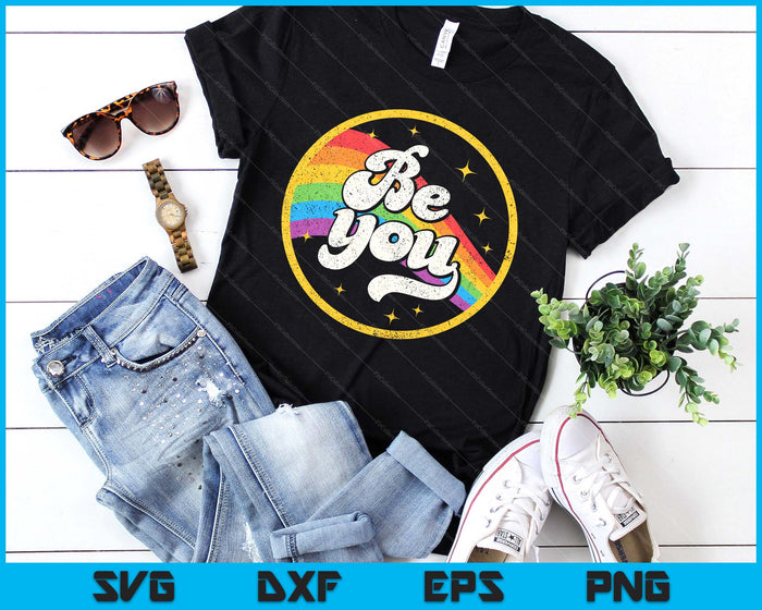 Be You Pride Lgbtq Gay Lgbt Ally Rainbow Flag Retro Galaxy SVG PNG Digital Printable Files