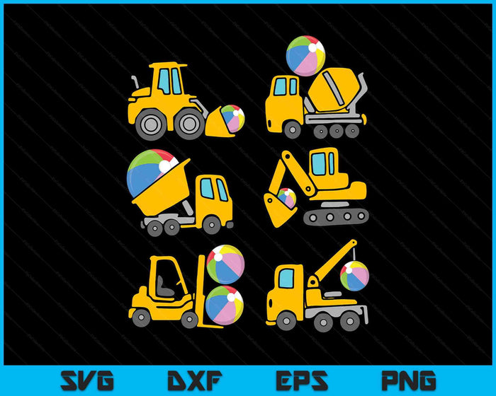 Beach Ball Diggers Kids Construction Trucks Toddler Boys SVG PNG Digital Printable Files