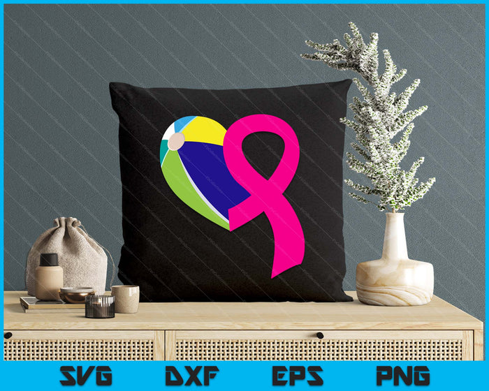 Beach Ball Pink Ribbon Heart Cool Breast Cancer Awareness Gifts SVG PNG Cutting Printable Files