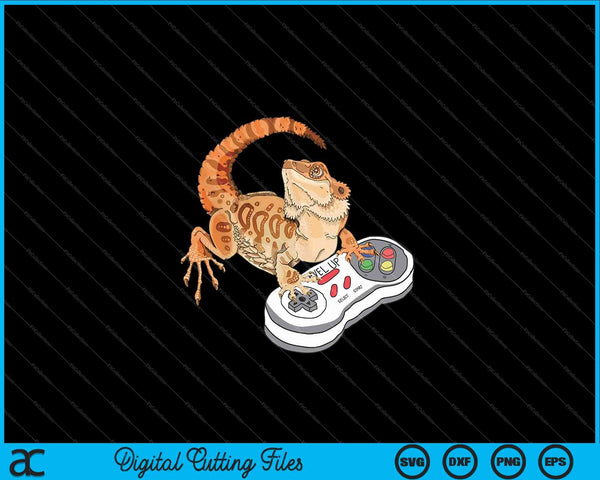 Bearded dragon playing video game reptiles SVG cut file
