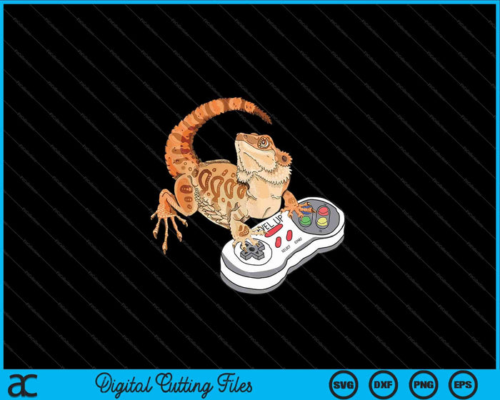 Dragón barbudo jugando videojuegos Reptiles SVG PNG Archivos de corte digital