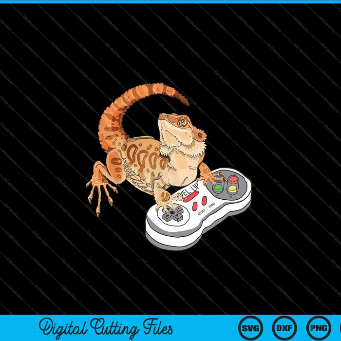 Dragón barbudo jugando videojuegos Reptiles SVG PNG Archivos de corte digital