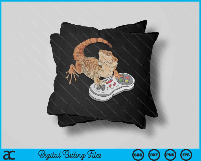 Dragón barbudo jugando videojuegos Reptiles SVG PNG Archivos de corte digital