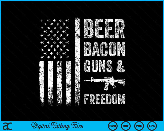 Beer Bacon Guns & Freedom USA BBQ Bandera Americana SVG PNG Archivos de Corte Digital