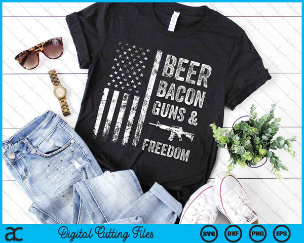 Beer Bacon Guns &amp; Freedom USA BBQ Bandera Americana SVG PNG Archivos de Corte Digital