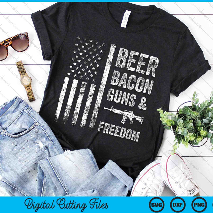 Beer Bacon Guns & Freedom USA BBQ Bandera Americana SVG PNG Archivos de Corte Digital