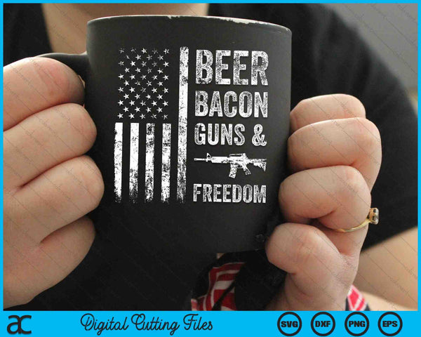 Beer Bacon Guns &amp; Freedom USA BBQ Bandera Americana SVG PNG Archivos de Corte Digital