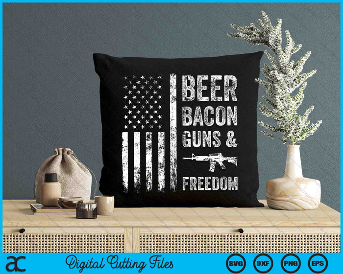 Beer Bacon Guns & Freedom USA BBQ Bandera Americana SVG PNG Archivos de Corte Digital